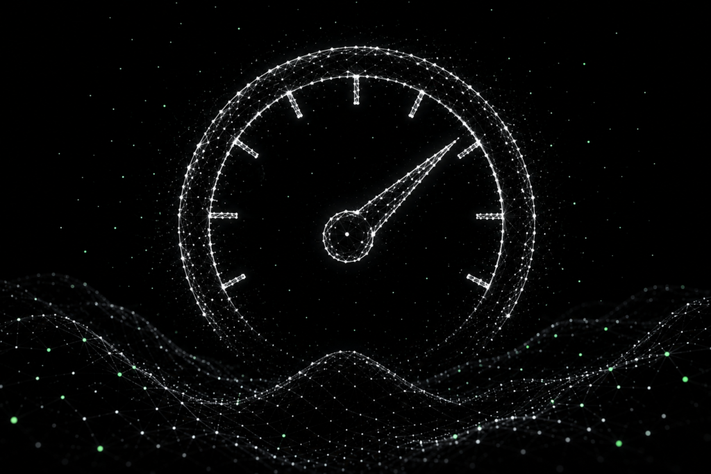 High ping illustrated by a network latency gauge and digital signal waves